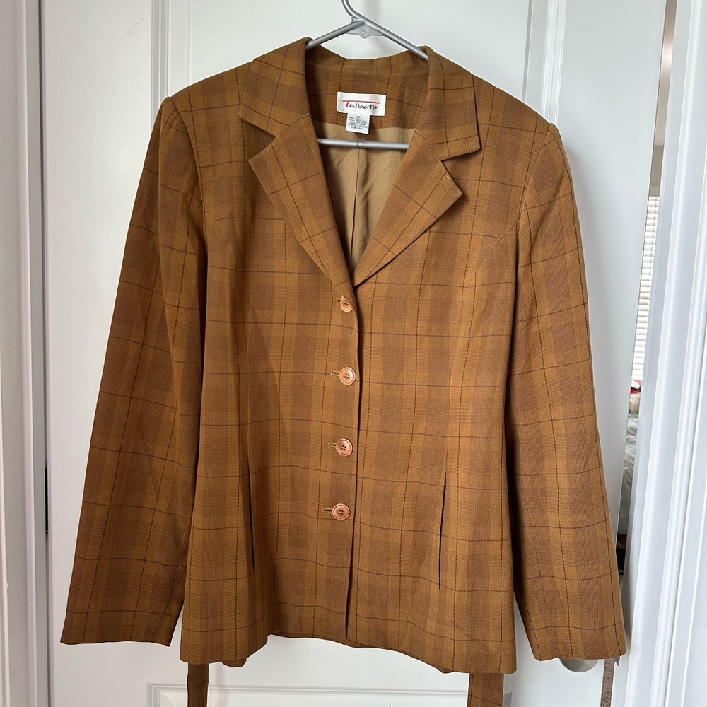 Vintage Talbots Women's Tan Plaid 100% silk Blazer